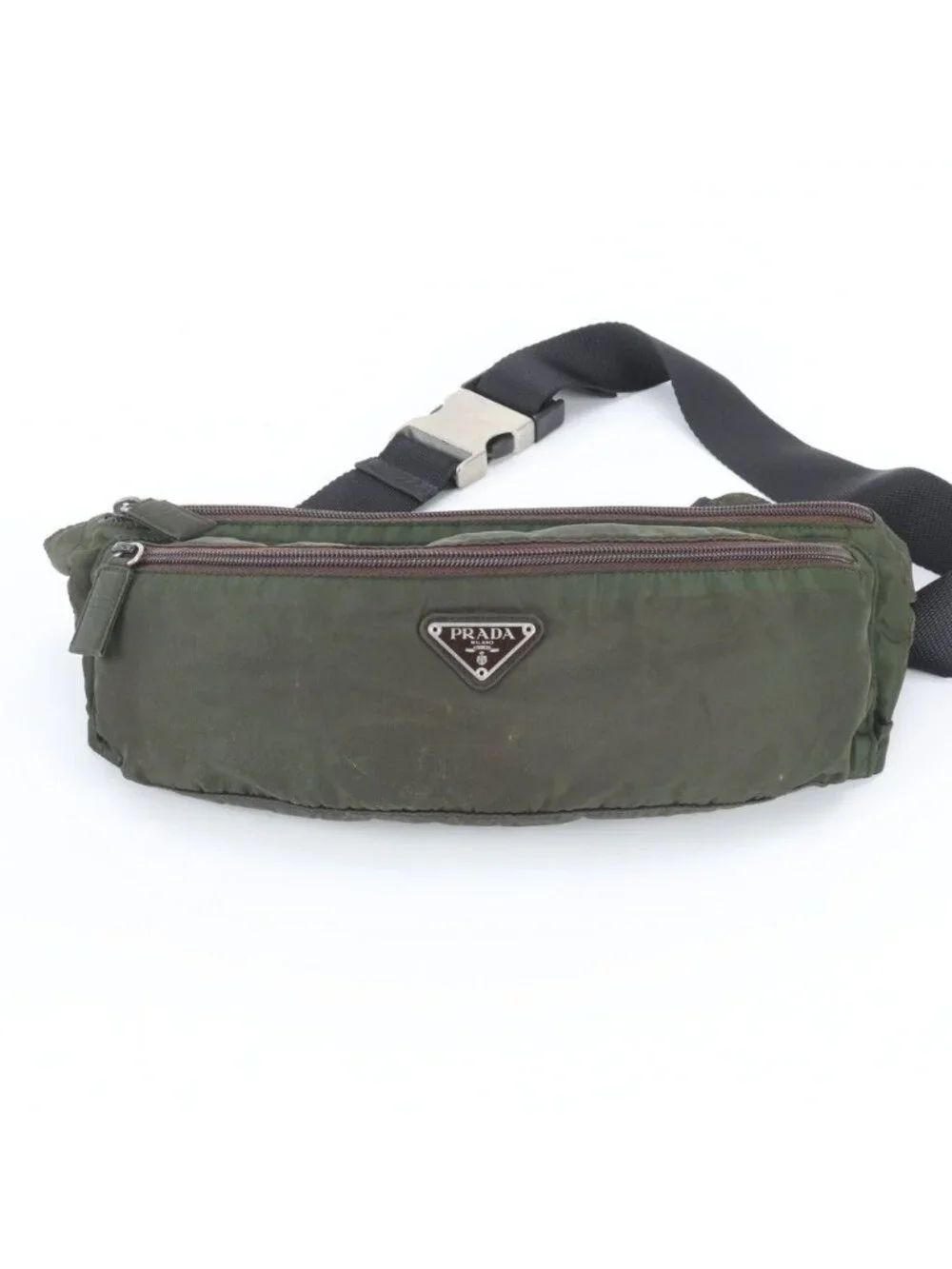Prada White Tessuto Nylon Triangle Logo Belt Bag Waist Pouch Shoulder Tote
